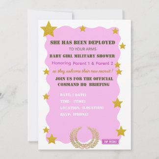 Invitation pour Baby Shower Militaire Fille Rose G