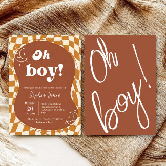 Invitation pour Baby Shower "Oh Boy!" Groovy