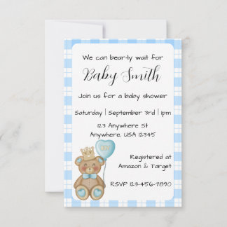 Invitation pour Baby Shower Ours Bleu pour Garçon
