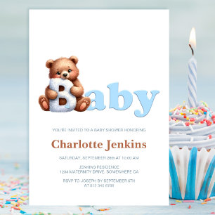 Invitation pour Baby Shower Ours en Peluche Bleu