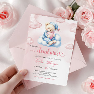 Invitation pour Baby Shower Ourson Mignon Thème Nu