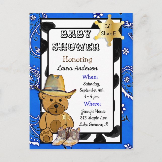 Invitation pour Baby Shower Ourson Teddy Petit Shé (Devant)