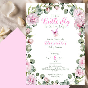 Invitation pour Baby Shower Papillon Rose