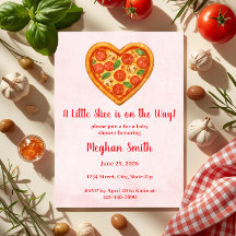 Invitation pour Baby Shower Pizza en forme de cœur