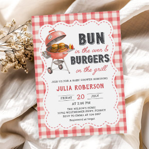 Invitation pour Baby Shower Red Gingham Burger BBQ