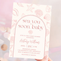 Invitation pour Baby Shower Rose Coquillage de Mer