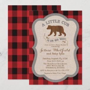 Invitation pour Baby Shower Rustique Ourson