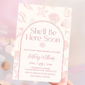 Invitation pour Baby Shower Seashell She'll Be Her
