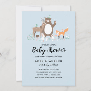 Invitation pour Baby Shower Sweet Woodland Blue
