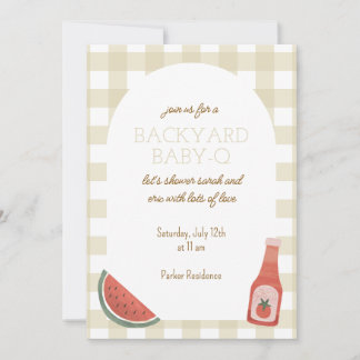 Invitation pour Baby Shower Tan Gingham Baby-Q
