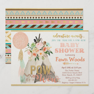 Invitation pour Baby Shower Tente Tipi Tribale Pow