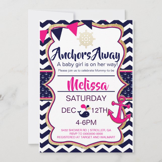 Invitation pour Baby Shower Thème Ancre (Devant)