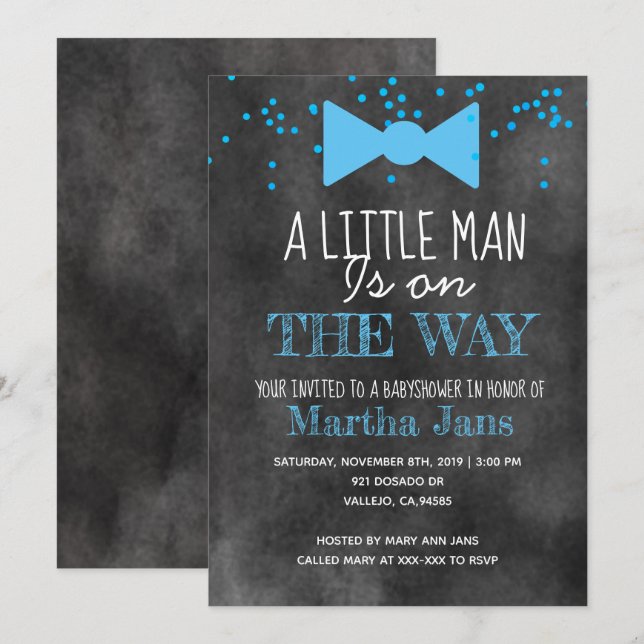 Invitation pour baby shower thème petit homme tabl (Devant / Derrière)