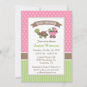 Invitation pour Baby Shower Tortue Bébé rose