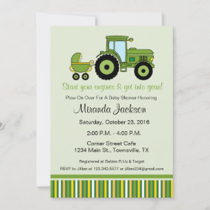 Invitation pour Baby Shower tracteur vert