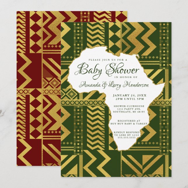Invitation pour Baby Shower Tribale Africaine (Devant / Derrière)