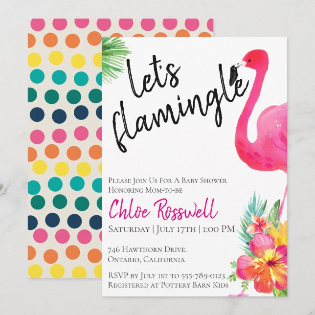 Invitation pour Baby Shower Tropical Flamingle (Devant / Derrière)