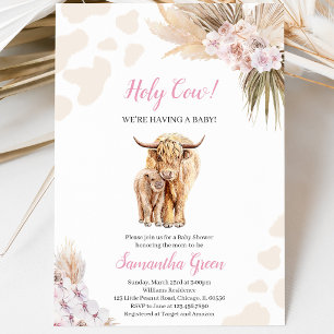 Invitation pour Baby Shower Vache Sainte Rose