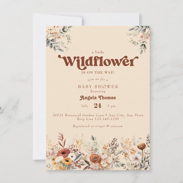 Invitation pour Baby Shower Wildflower (Devant)
