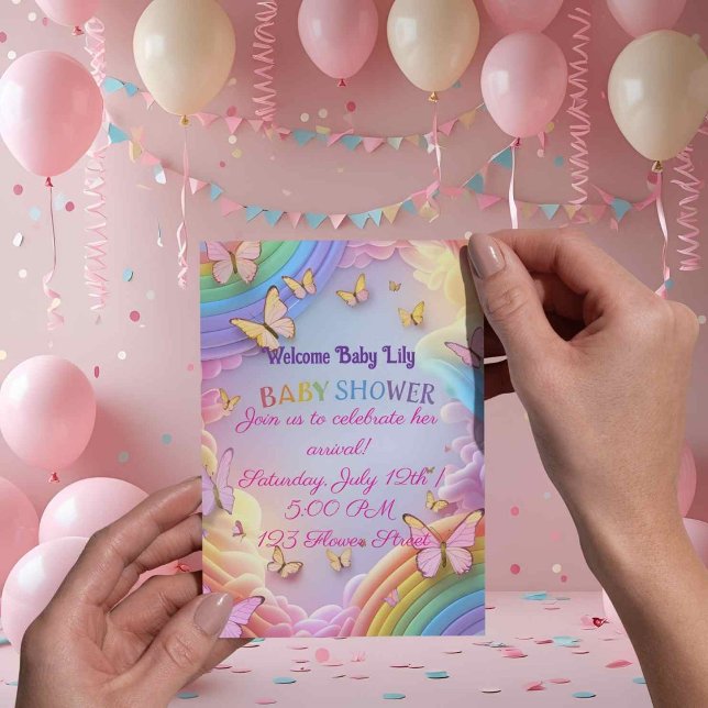 Invitation pour bébé fille papillon mignon (Créateur téléchargé)
