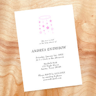 Invitation pour bébé fille Pink Star Mobile