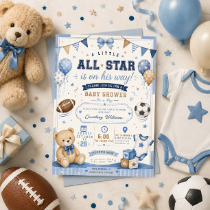 Invitation pour bébé garçon Baby Shower Teddy Bear