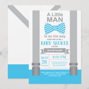Invitation pour bébé Little Man Shower Bleu et Gri
