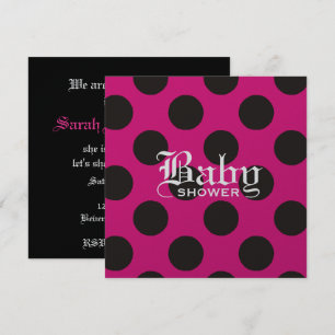 Invitation pour bébé rose et noir Polka Dot