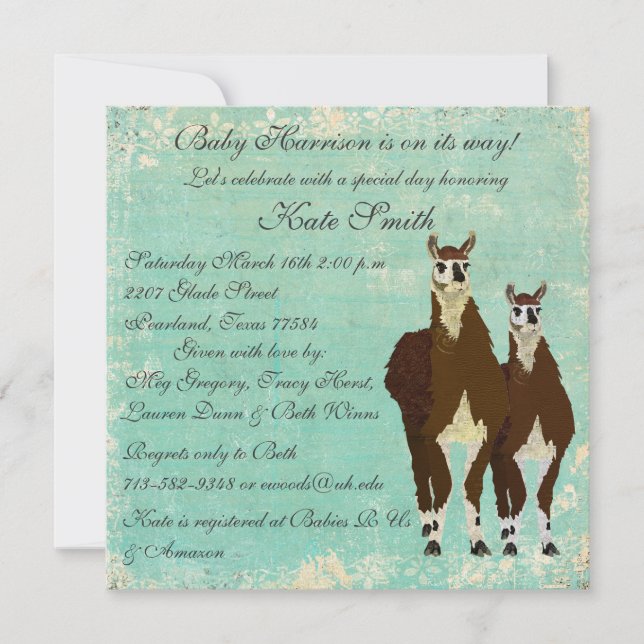 Invitation pour bébés Llamas en cuir (Devant)