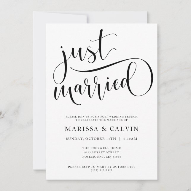 Invitation pour Brunch de Mariage 'Just Married' (Devant)