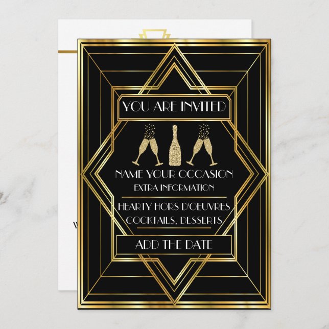 Invitation pour célébration avec Champagne Deco (Devant / Derrière)