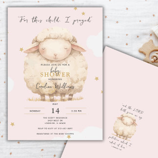 Invitation Pour Cet Enfant, J'Ai Prié Écriture Agneau Rose Fi