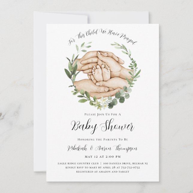 Invitation Pour Cet Enfant Nous Avons Prié Baby shower Invita (Devant)