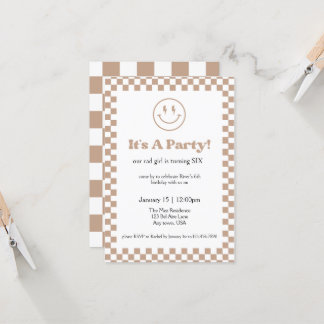 Invitation pour enfant rad aux motifs à carreaux n