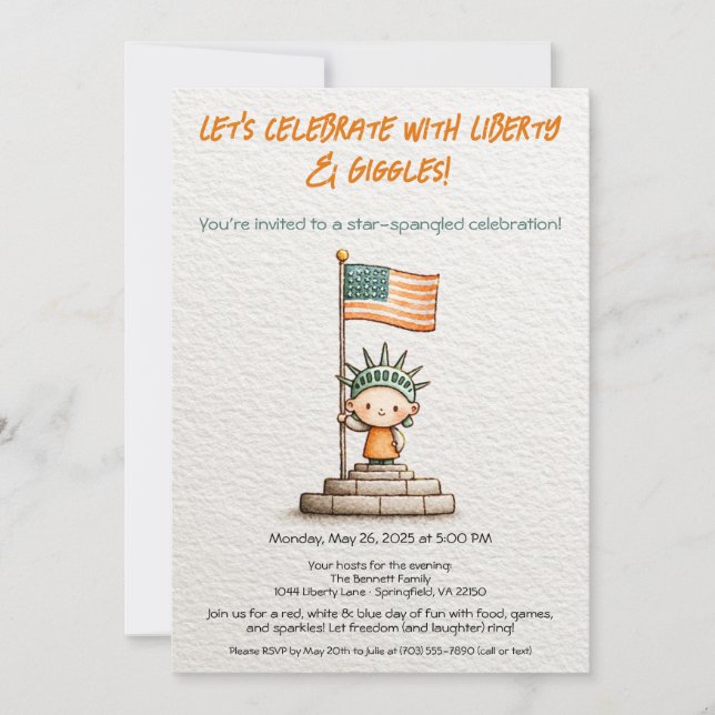 Invitation pour enfants du 4 juillet – Cute Libert (Devant)
