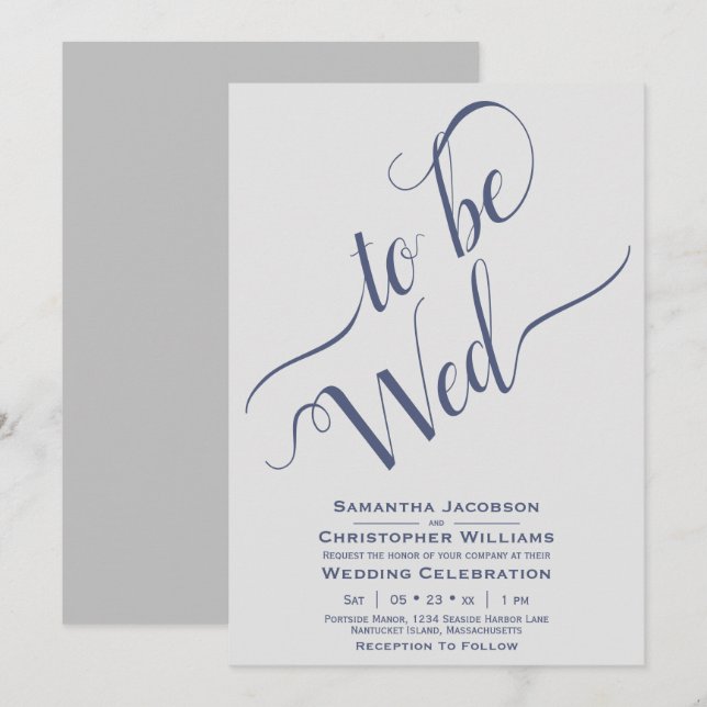 Invitation Pour être Mer Élégante Calligraphie Simple Mariage (Devant / Derrière)