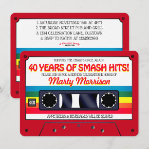 Invitation pour fête d'anniversaire cassette rouge