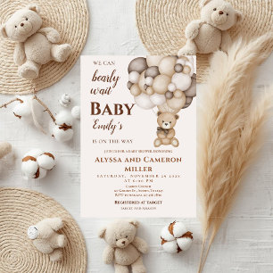 Invitation pour fille à la baby shower ours