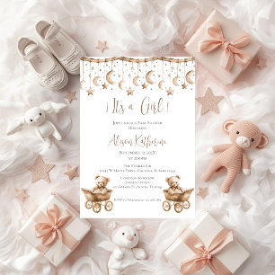 Invitation pour fille à une baby shower avec ours