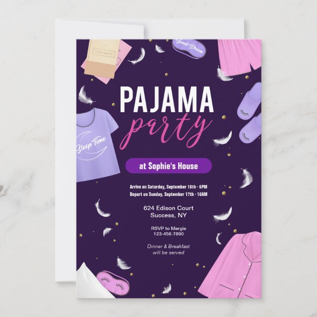 Invitation pour filles à une soirée pyjama (Devant)