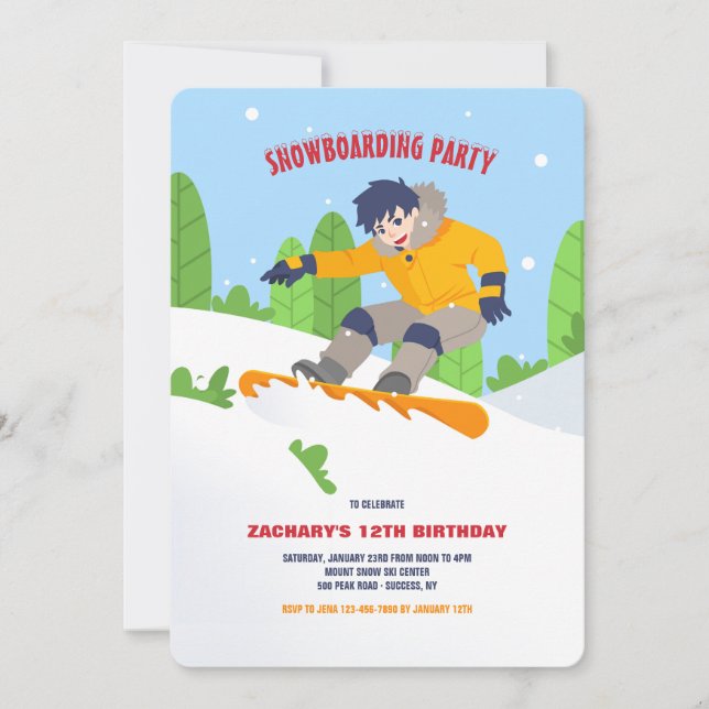 Invitation pour jeune snowboardeur (Devant)