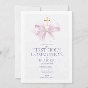 Invitation pour la 1ère communion, ruban rose mode