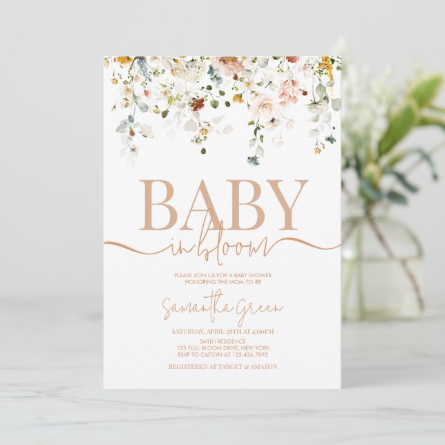 Invitation pour la baby shower Fleur de bébé (Debout devant)