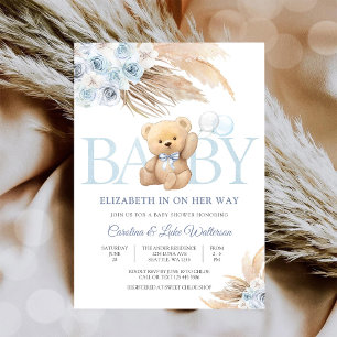 Invitation pour la Baby Shower Ourson Bleu en Pelu