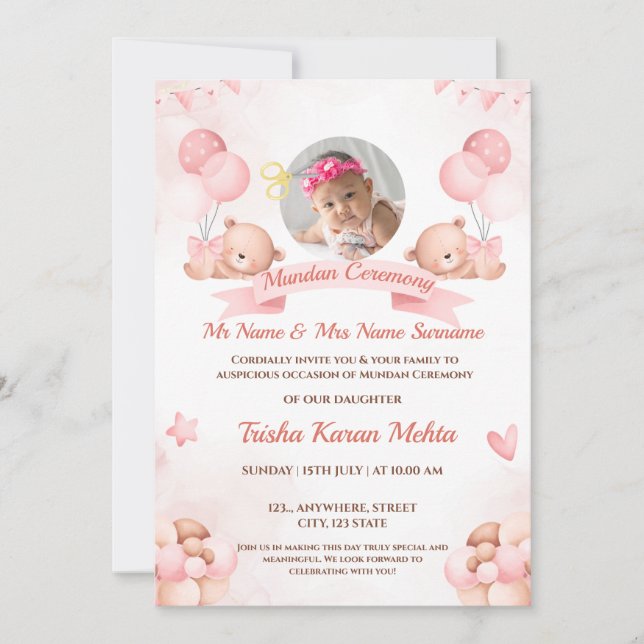 Invitation pour la cérémonie Mundan d'une jeune In (Devant)