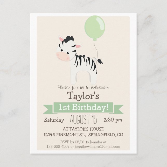 Invitation pour la fête d'anniversaire de Baby Zeb (Devant)