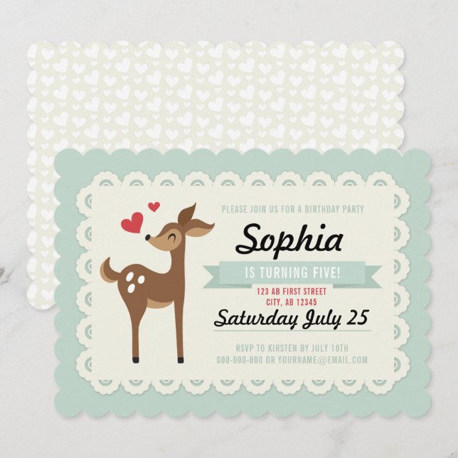 Invitation pour la fête d'anniversaire Girl Cute R (Devant / Derrière)