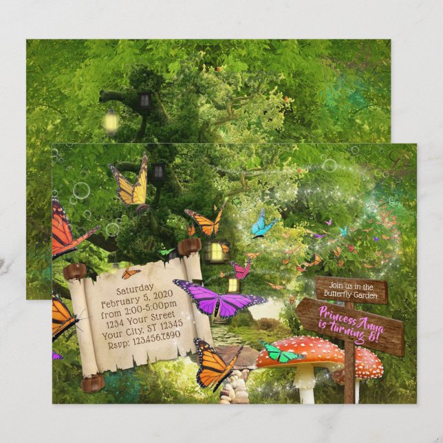 Invitation pour la fête de la Princesse Papillon (Devant / Derrière)