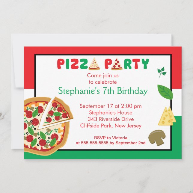 Invitation pour la fête des enfants Pizza (Devant)