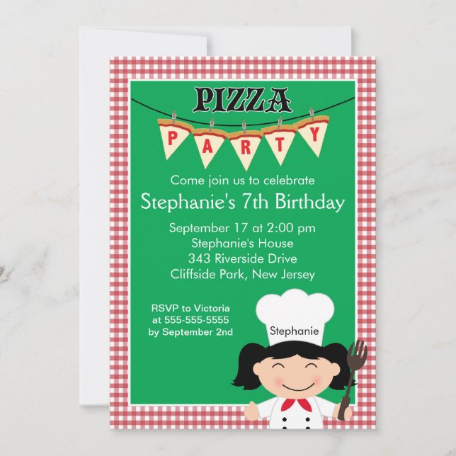 Invitation pour la fête des enfants Pizza (Devant)